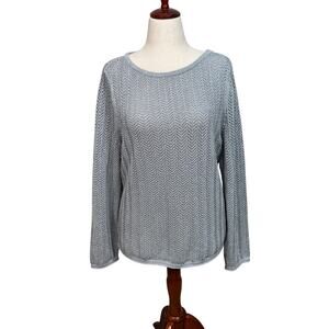 Talbots sweater open weave gray silver metallic back neck tie detail Sz XL